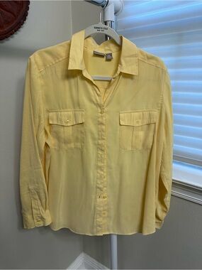 Chico's Light Yellow Button-Up Blouse, size 2.  Size 12, Large